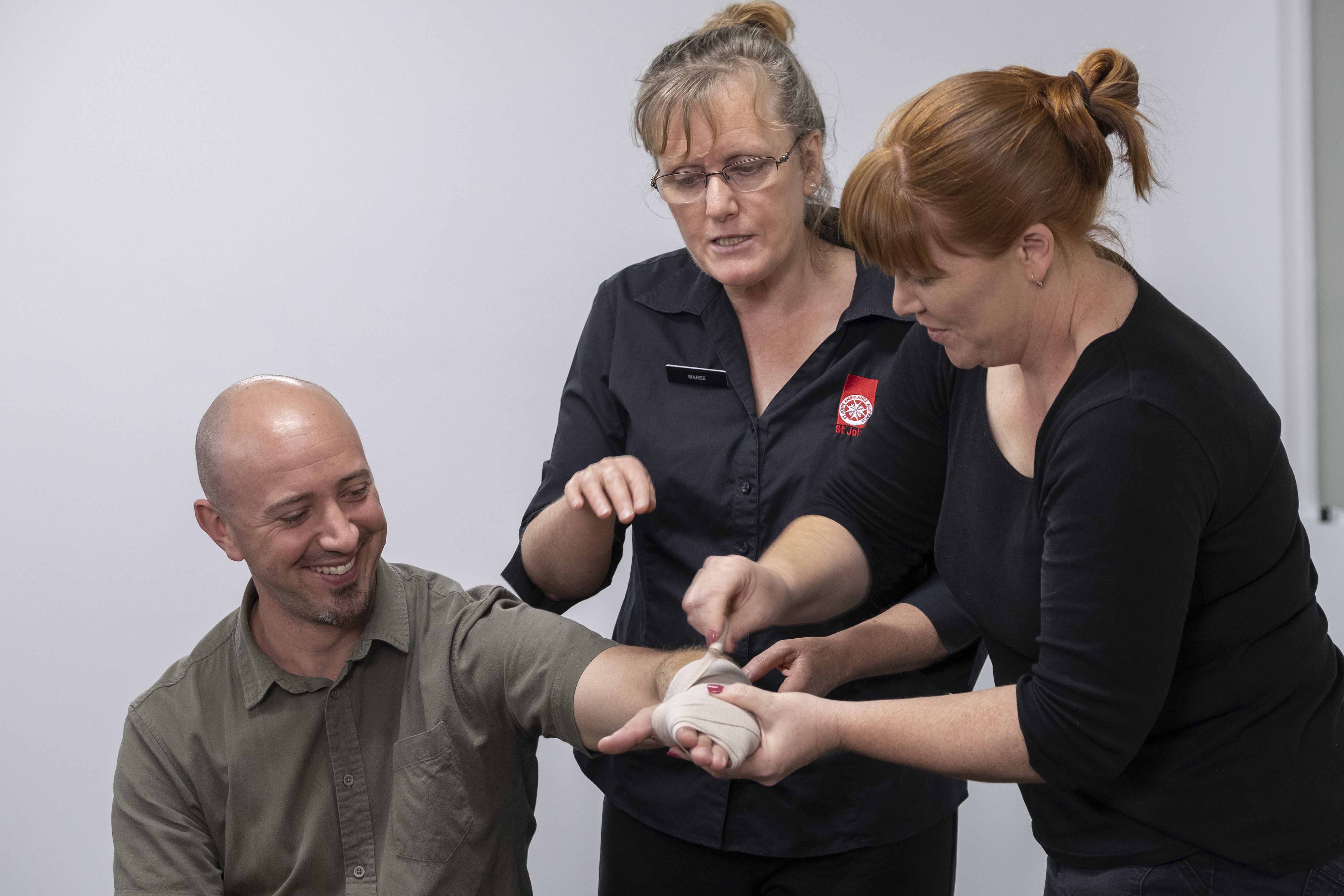 St John first aid training bandaging